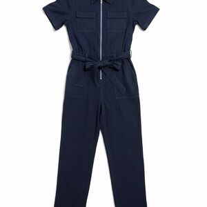 Velvet Heart Navy Blue Utility Zip-Front Belted Jumpsuit Large